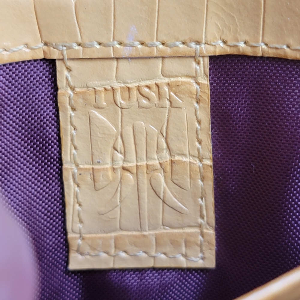 Tusk Reka Italian Leather Croc Embossed Crossbody Shoulder Bag Mustard Yellow - Picture 15 of 16
